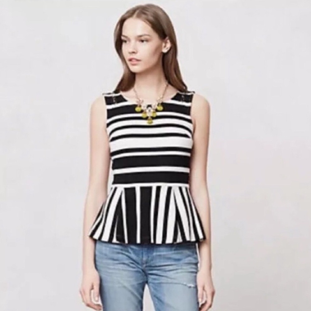 Anthropologie Postmark Black & White Peplum Top Clean Girl Retro Style Size M